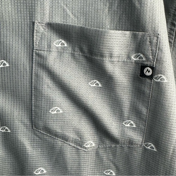 Marmot Tent Print Short Sleeve Button Up Shirt Gray Size XL - Picture 10 of 10